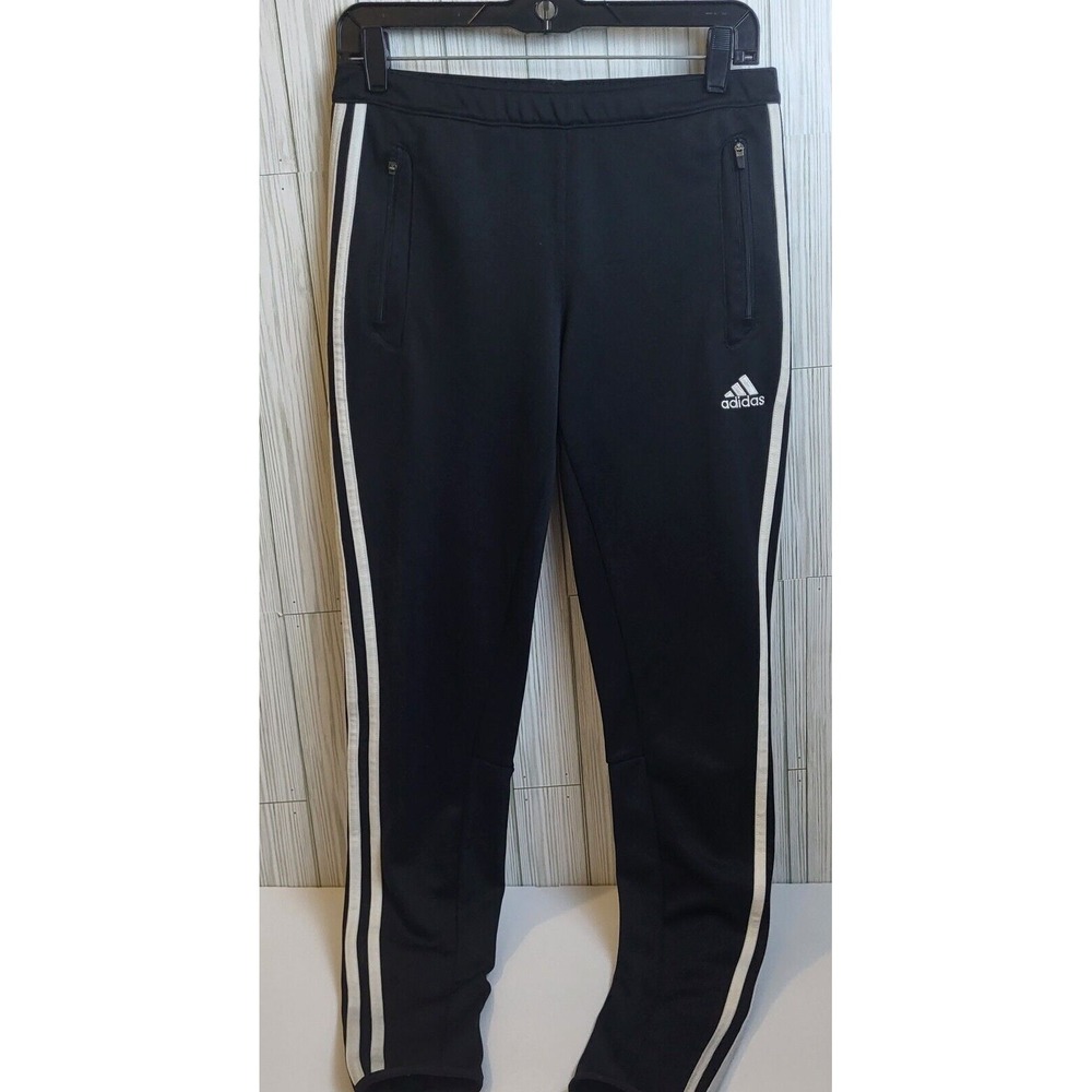 Adidas Women's Sweatpants Black  With 2 White Stripes Zip Up Leg To Knees Size S